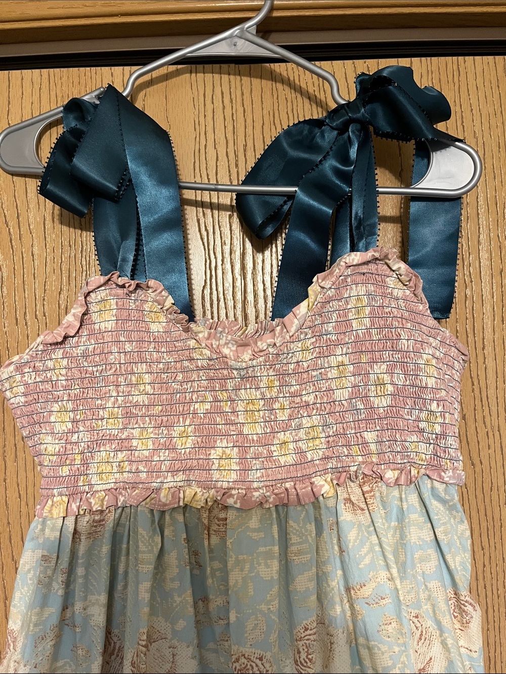Free People Floral Tiered Maxi Dress with Navy Ribbon Straps - Picture 2 of 5